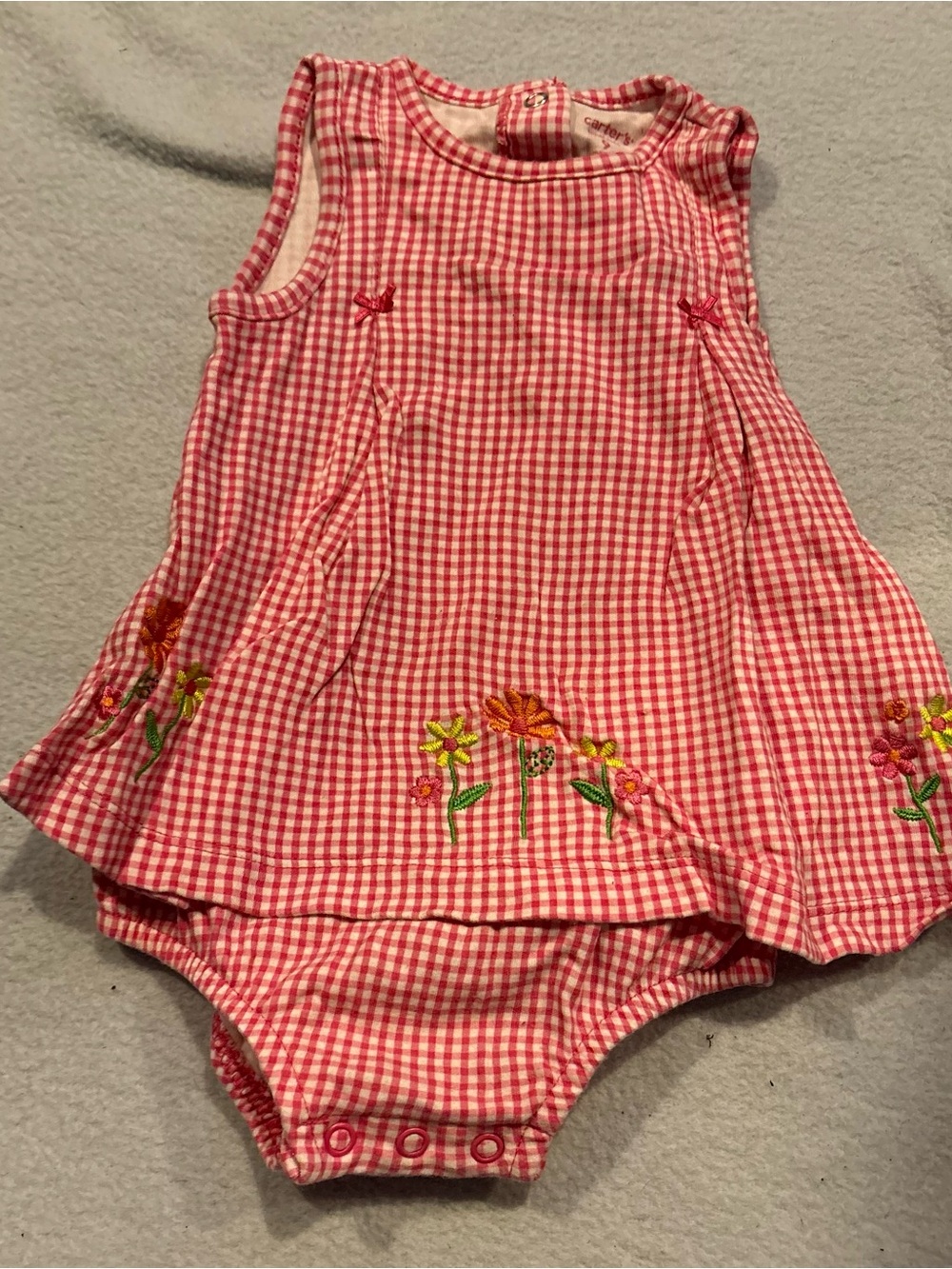 Carters Pink & White Gingham Floral Embroidered Bodysuit Dress Baby Size 9M